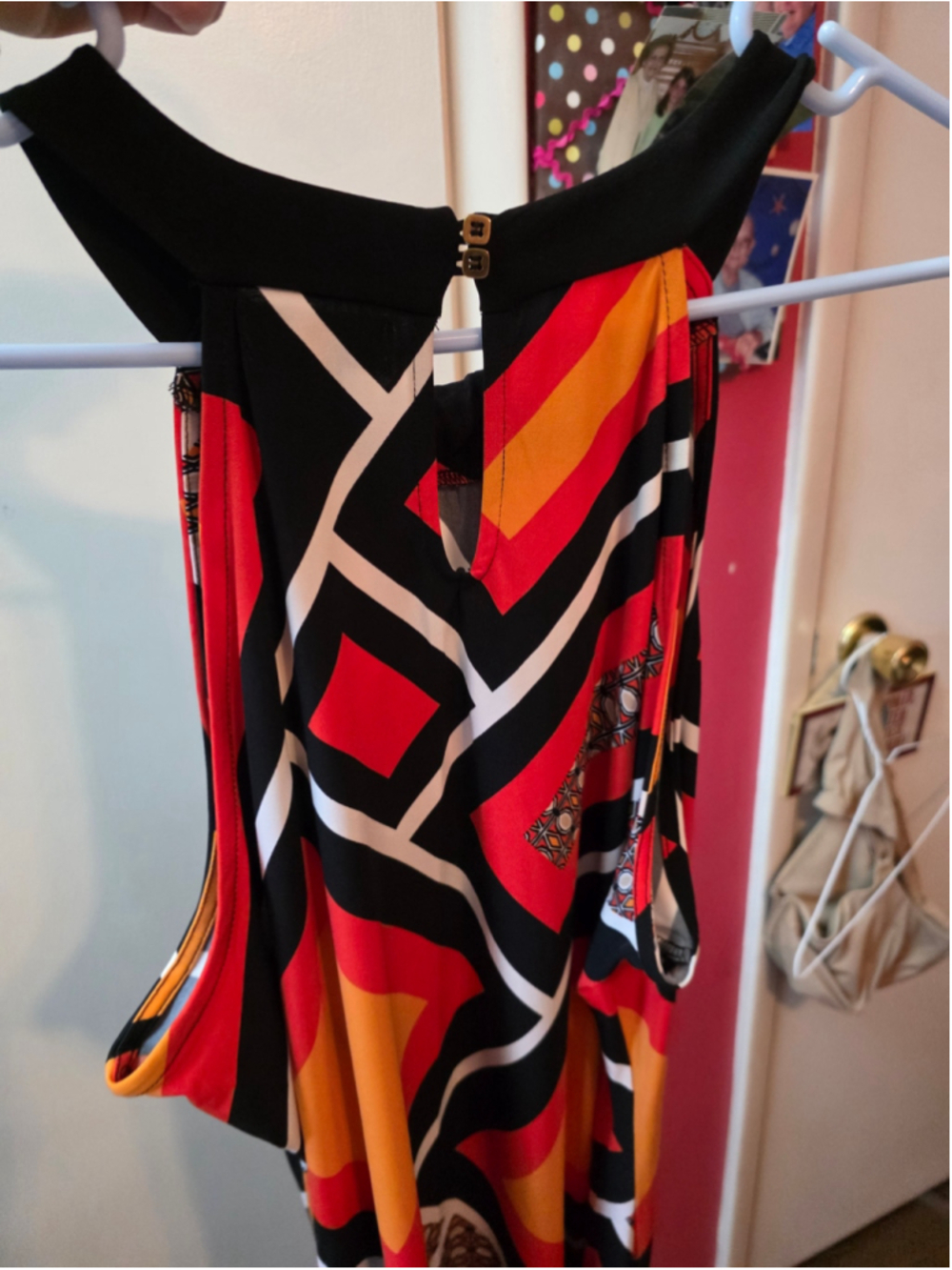 Women's Worthington Geometric Print Sleeveless Dress Black Orange XL - Picture 3 of 8